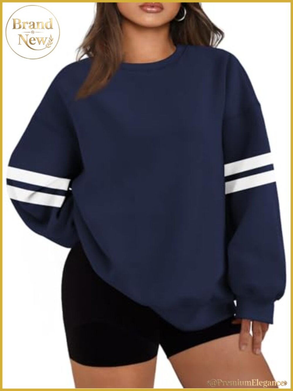 Plus Size Oversized Crewneck Sweatshirt Long Sleeve Striped